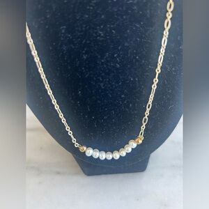 Hand Made Freshwater Pearl Bar Necklace with Gold Plated Chain